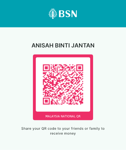Kod QR DuitNow asal BSN untuk bayaran kepada ANISAH BINTI JANTAN